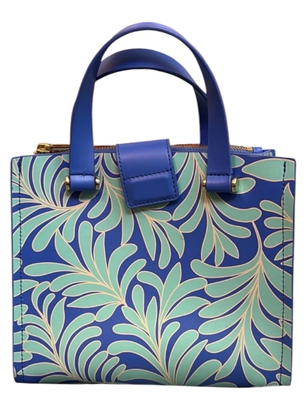 Kate Spade Cobalt Blue and Mint Green SeaFern Leaf-Print Tote